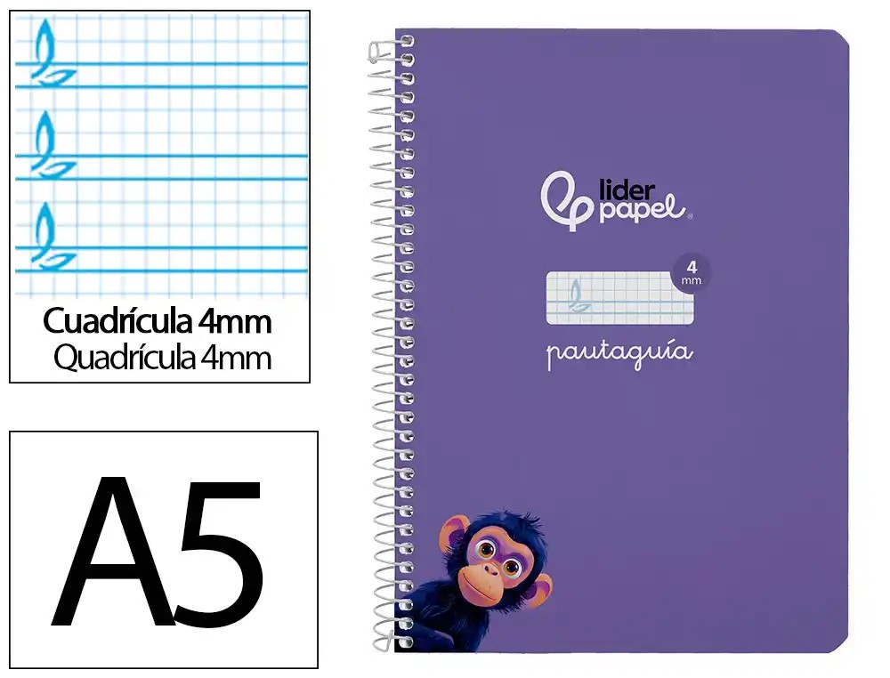 CUADERNO ESPIRAL A5 CUARTO PAUTAGUIA 4MM ***TAPA BLANDA*** HOJAS  ***LILA***