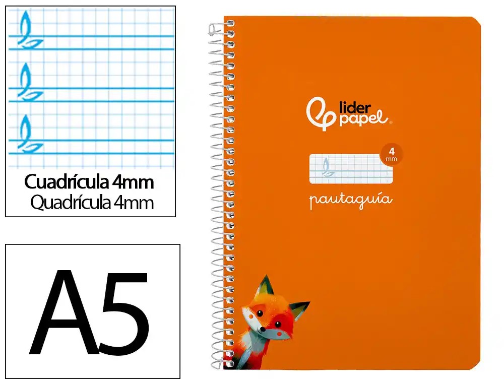 CUADERNO ESPIRAL A5 CUARTO PAUTAGUIA 4MM ***TAPA BLANDA*** HOJAS  ***NARANJA***