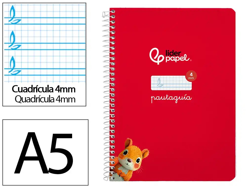 CUADERNO ESPIRAL A5 CUARTO PAUTAGUIA 4MM ***TAPA DURA ROJO*** 80 HOJAS PAEL 90GR