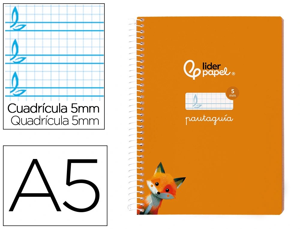 CUADERNO ESPIRAL A5 CUARTO PAUTAGUIA 5MM ***TAPA BLANDA*** HOJAS  ***NARANJA***