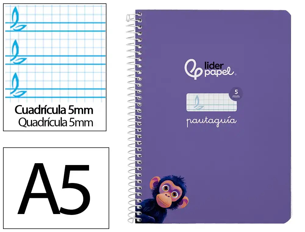 CUADERNO ESPIRAL A5 CUARTO PAUTAGUIA 5MM ***TAPA DURA LILLA*** 80 HOJAS PAEL 90GR