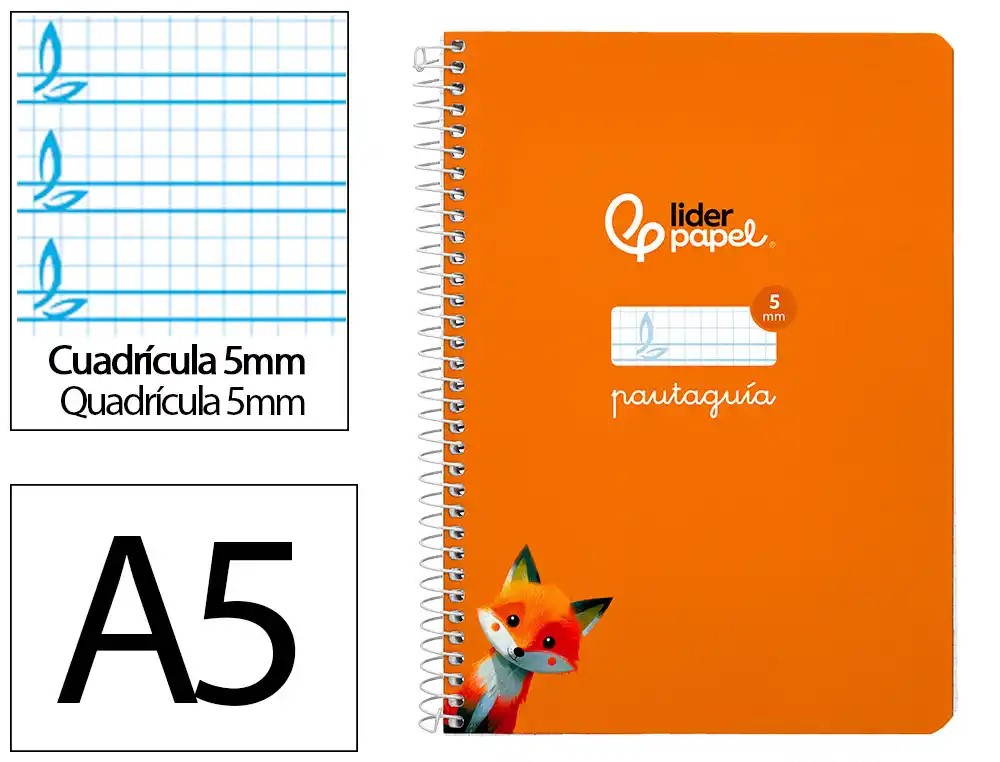 CUADERNO ESPIRAL A5 CUARTO PAUTAGUIA 5MM ***TAPA DURA NARANJA*** 80 HOJAS PAEL 90GR