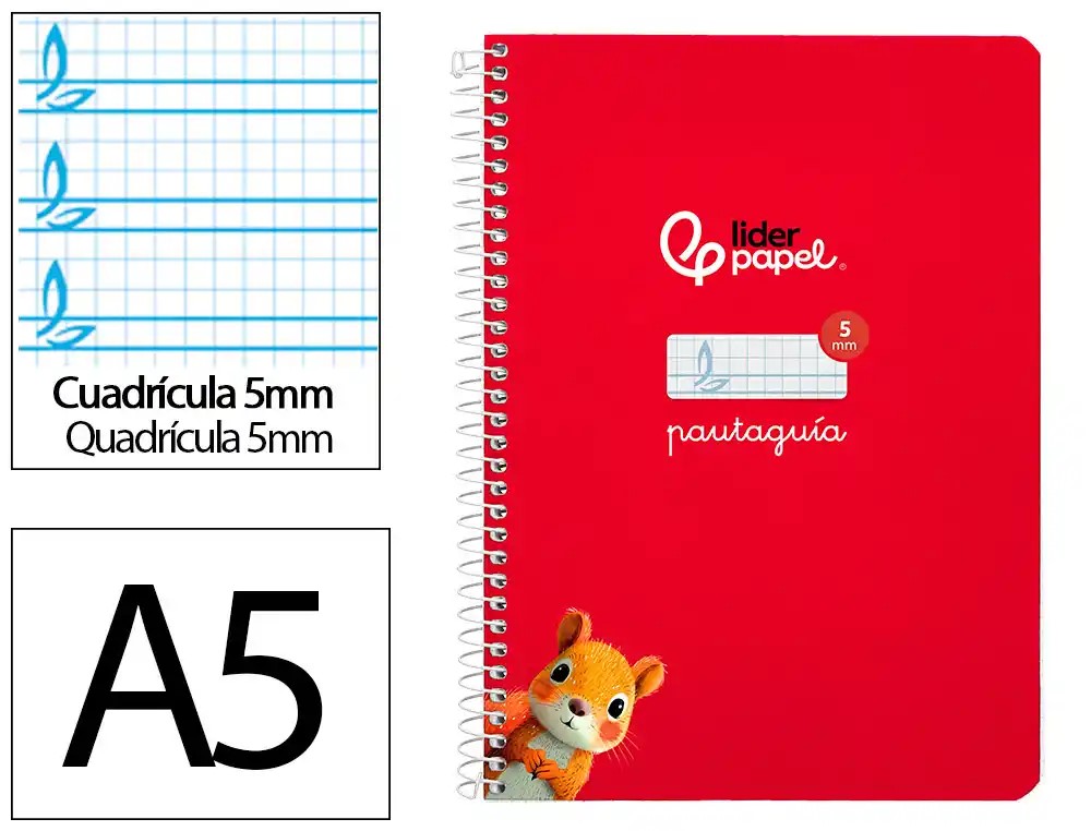 CUADERNO ESPIRAL A5 CUARTO PAUTAGUIA 5MM ***TAPA DURA ROJO*** 80 HOJAS PAEL 90GR