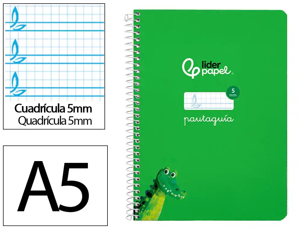 CUADERNO ESPIRAL A5 CUARTO PAUTAGUIA 5MM ***TAPA DURA VERDE*** 80 HOJAS PAEL 90GR