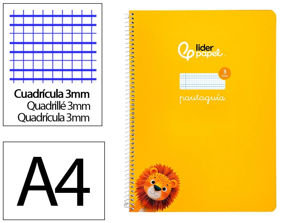 CUADERNO ESPIRAL LIDERPAPEL A4 PAUTAGUIA TAPA BLANDA 80H 75 GR CUADRO PAUTADO 3MM COLOR AMARILLO.