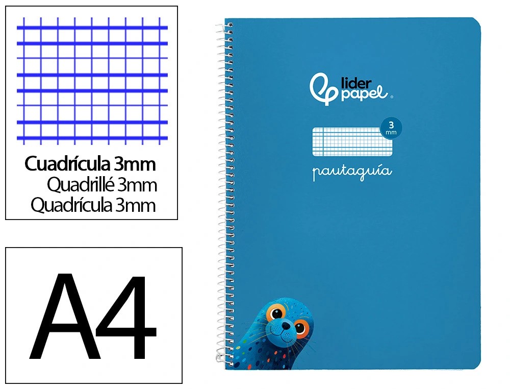 CUADERNO ESPIRAL LIDERPAPEL A4 PAUTAGUIA TAPA BLANDA 80H 75 GR CUADRO ***PAUTADO 3MM*** COLOR AZUL.