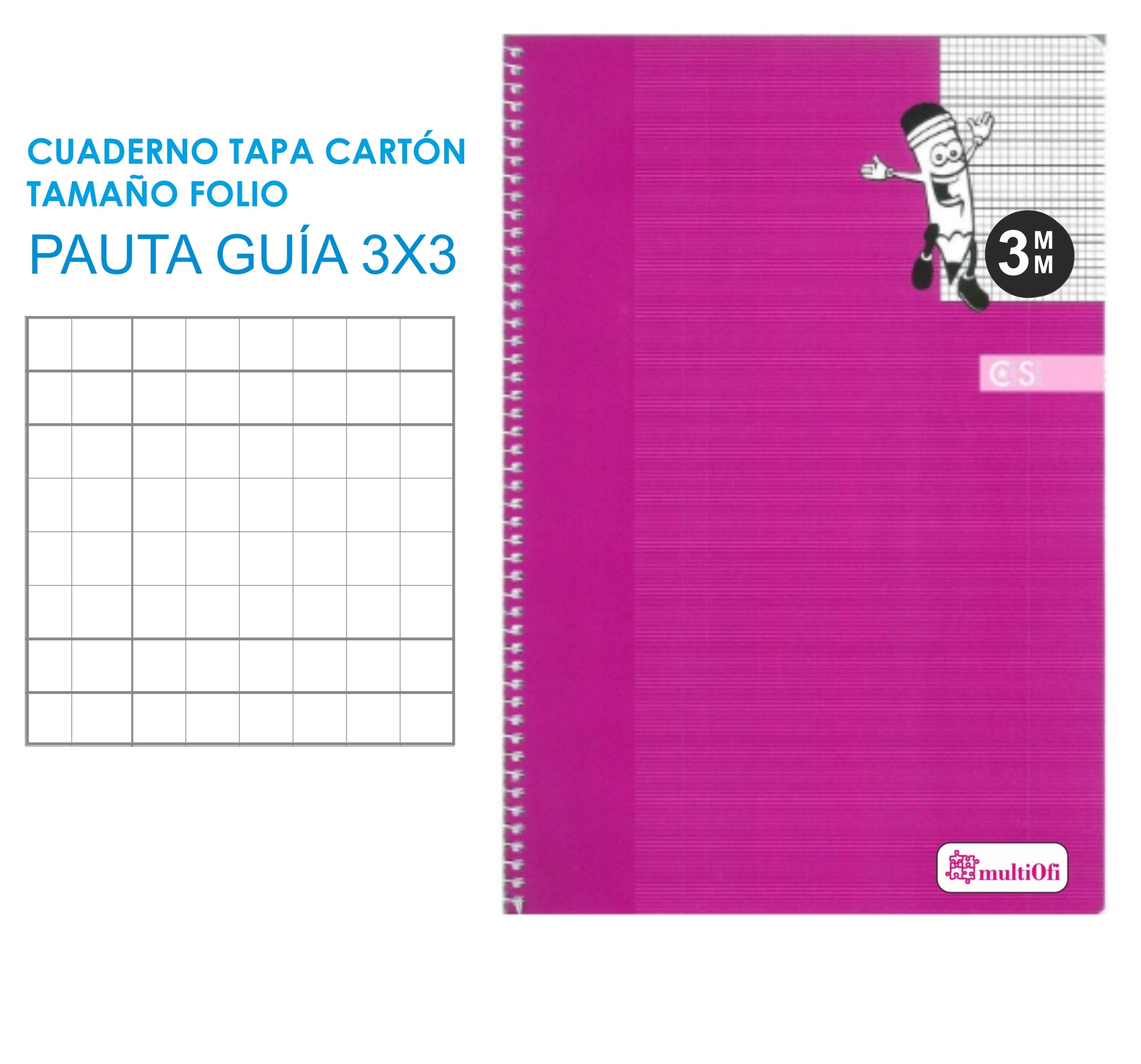 CUADERNO FOLIO TAPA CARTON 80 HOJAS PAPEL 70 GRAMOS ***PAUTA GUIA 3MM**