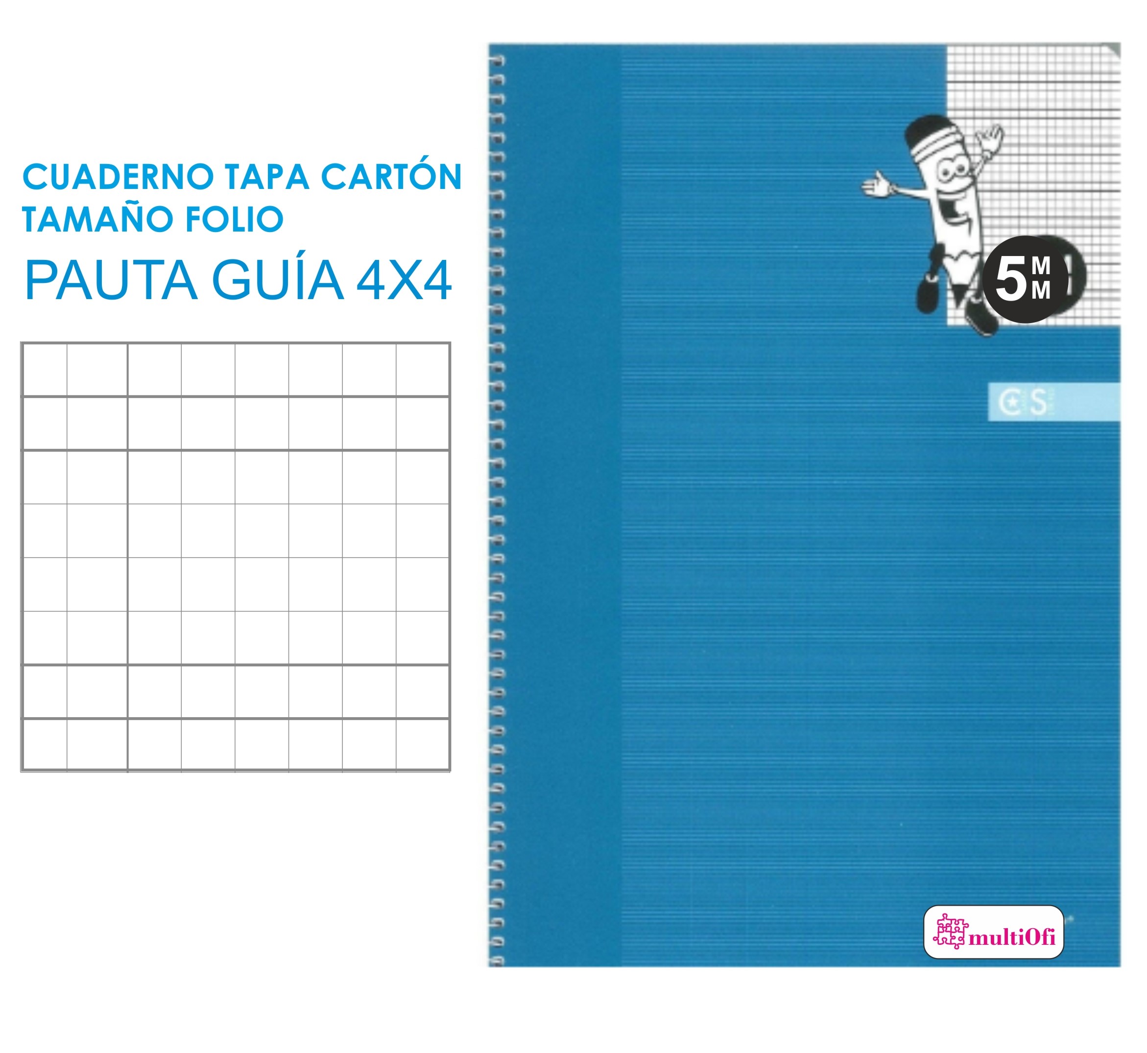 CUADERNO FOLIO TAPA CARTON 80 HOJAS PAPEL 70 GRAMOS ***PAUTA GUIA 4MM**