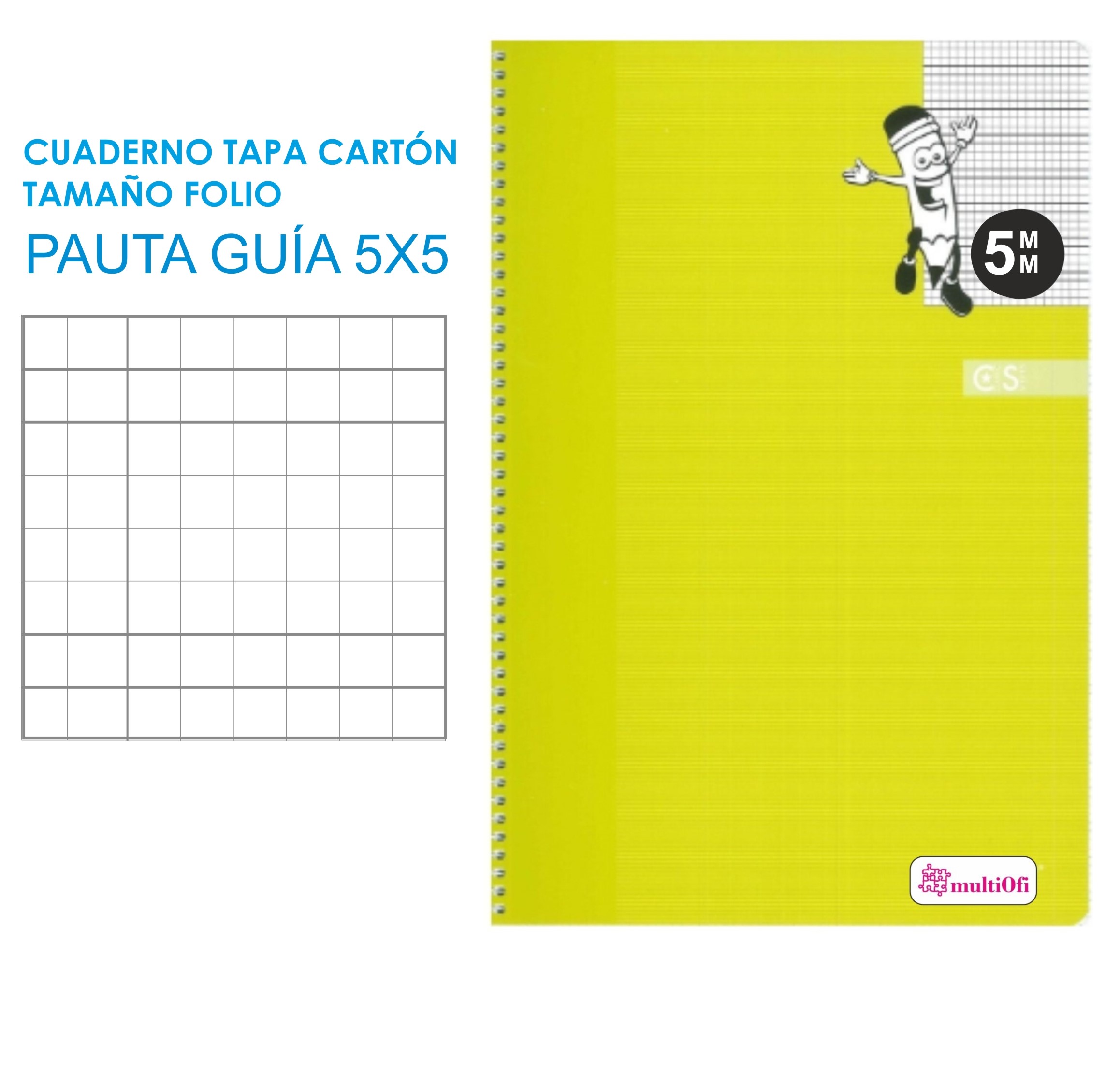 CUADERNO FOLIO TAPA CARTON 80 HOJAS PAPEL 70 GRAMOS ***PAUTA GUIA 5MM**