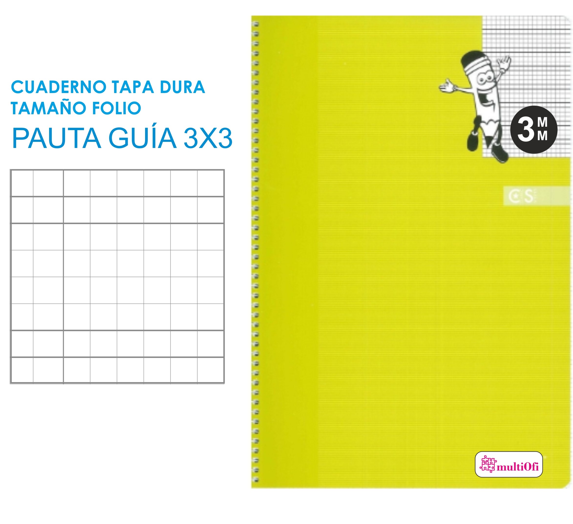 CUADERNO FOLIO TAPA DURA 80 HOJAS PAPEL 70 GRAMOS ***PAUTA GUIA 3MM**
