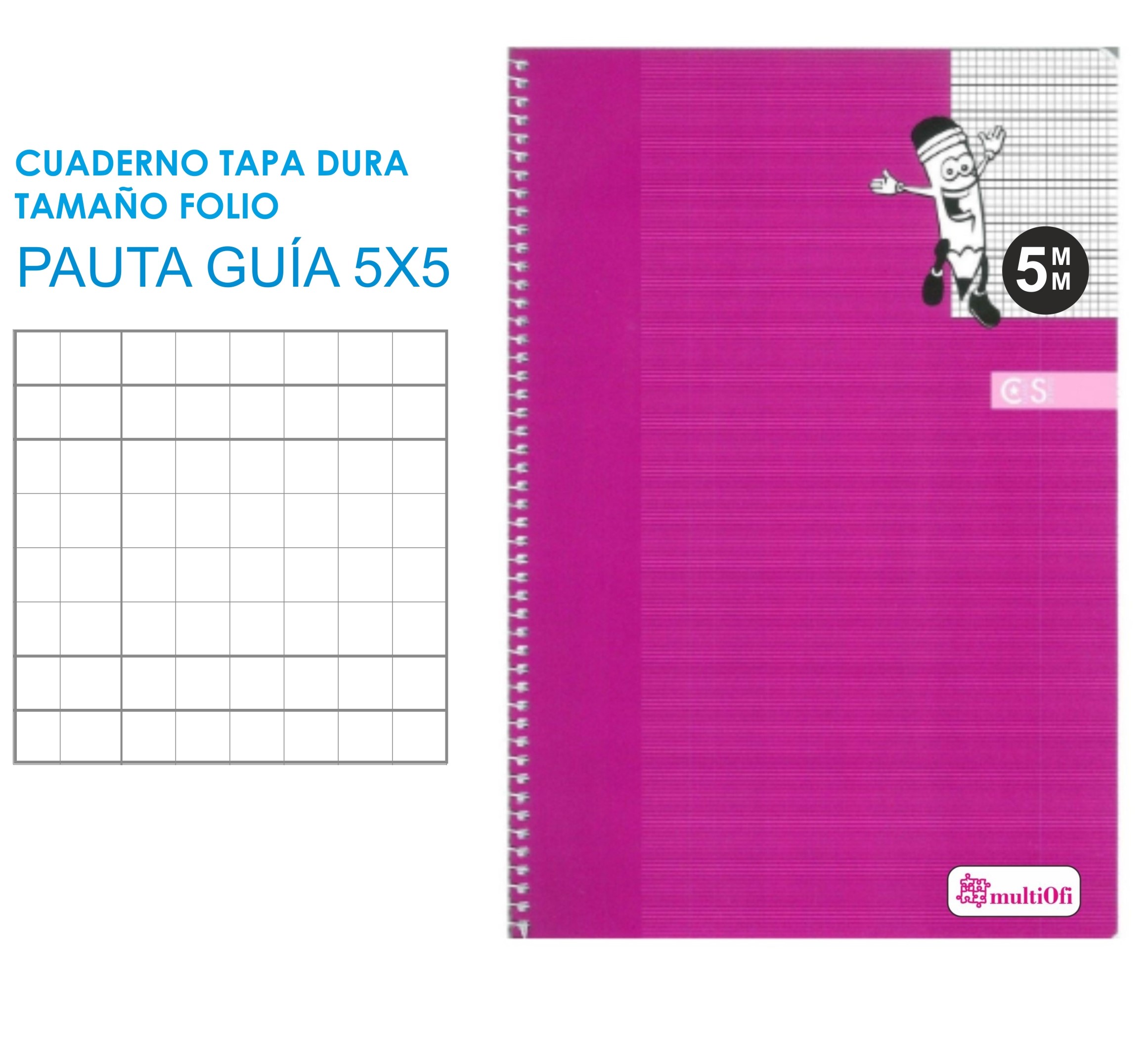 CUADERNO FOLIO TAPA DURA 80 HOJAS PAPEL 70 GRAMOS ***PAUTA GUIA 5MM**