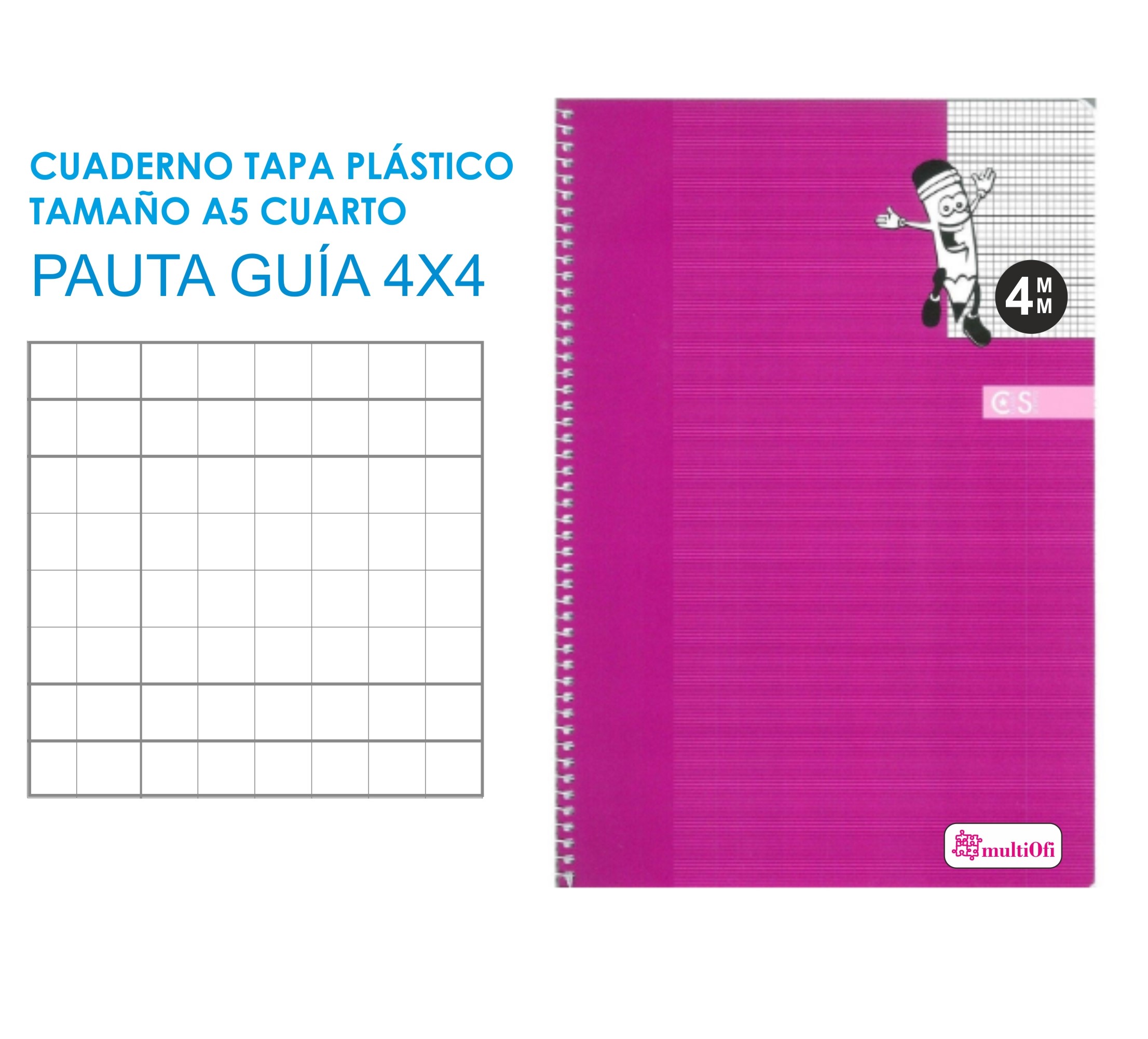CUADERNTO A5 CUARTO TAPA POLIPROPILENO 80 HOJAS PAPEL 90 GRAMOS ***PAUTA GUIA 4MM**