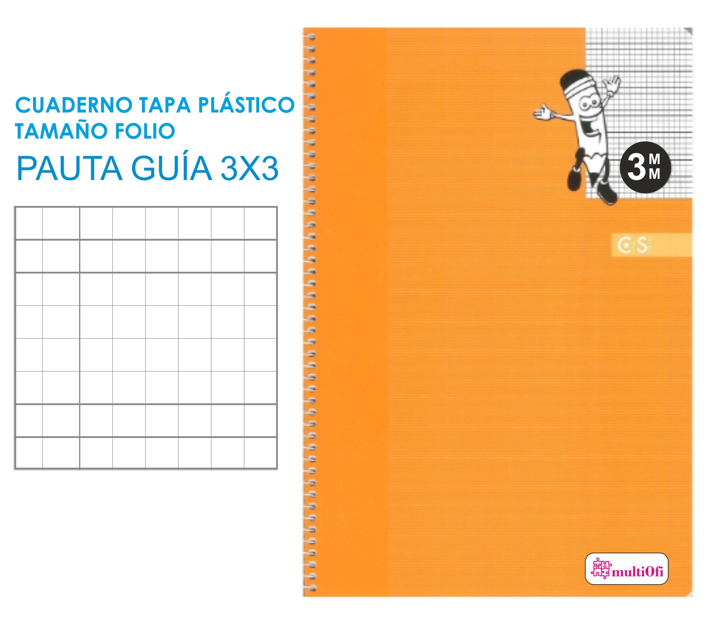 CUADERNTO FOLIO TAPA POLIPROPILENO 80 HOJAS PAPEL 90 GRAMOS ***PAUTA GUIA 3MM**