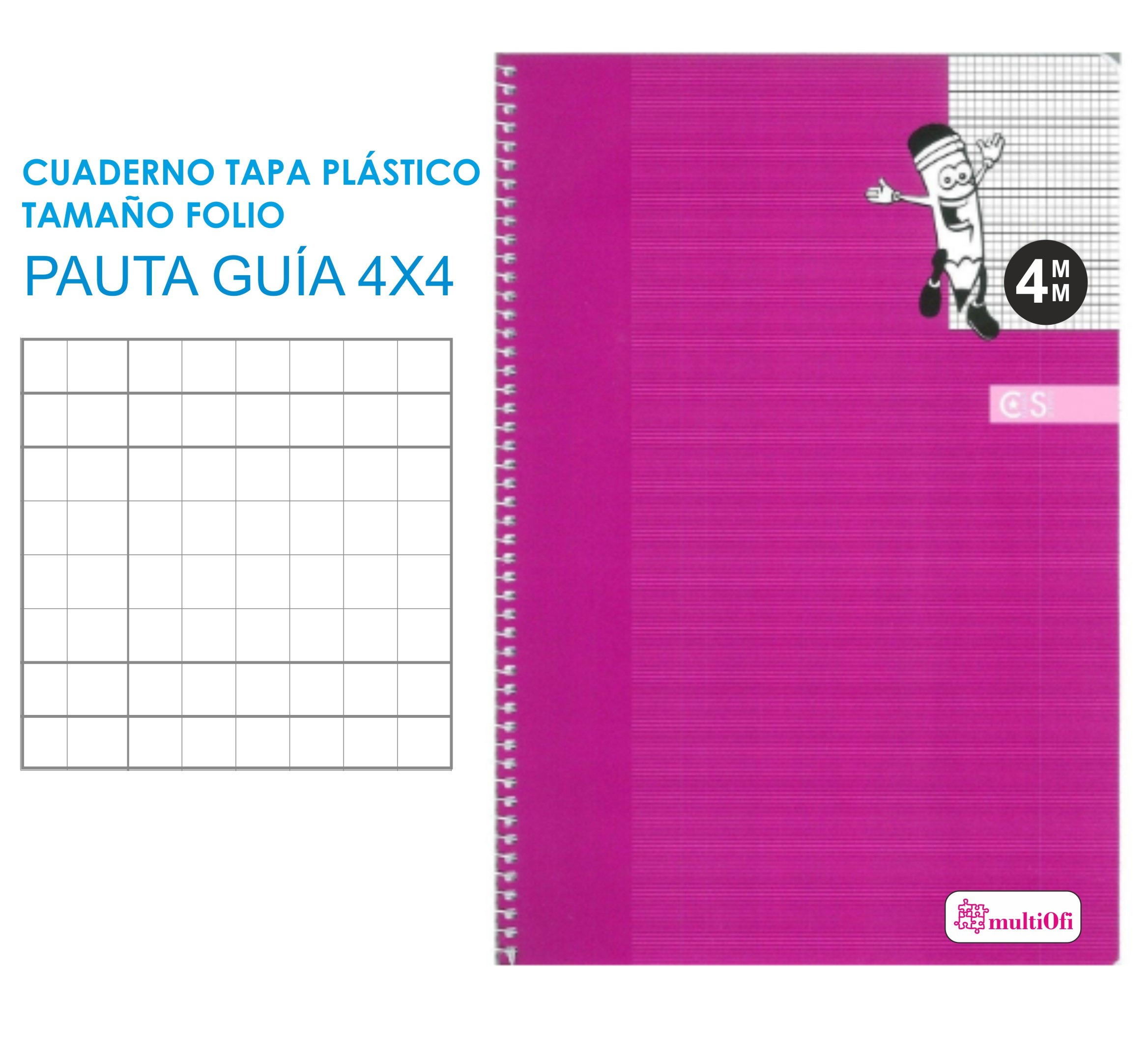 CUADERNTO FOLIO TAPA POLIPROPILENO 80 HOJAS PAPEL 90 GRAMOS ***PAUTA GUIA 4MM**