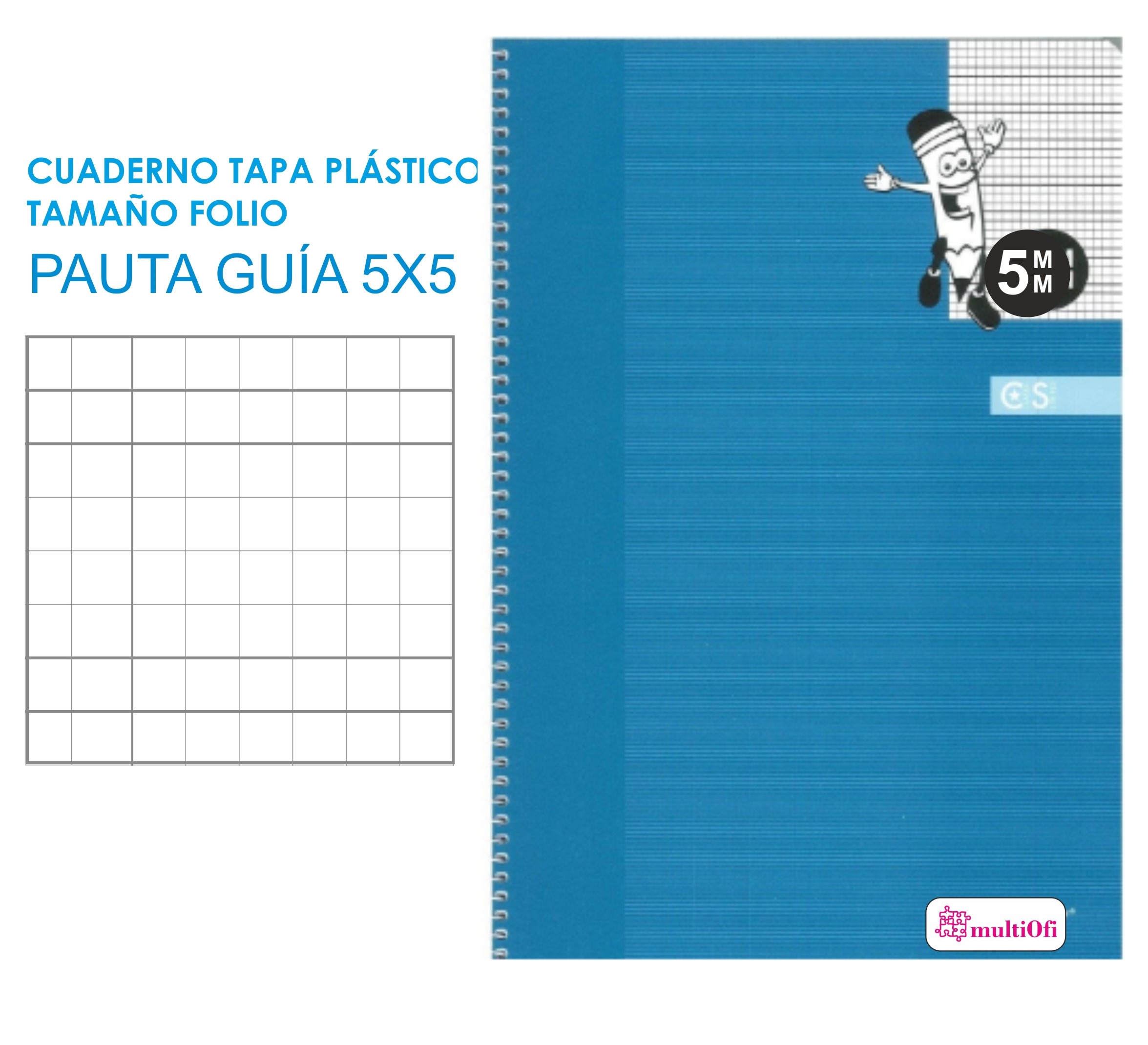 CUADERNTO FOLIO TAPA POLIPROPILENO 80 HOJAS PAPEL 90 GRAMOS ***PAUTA GUIA 5MM**