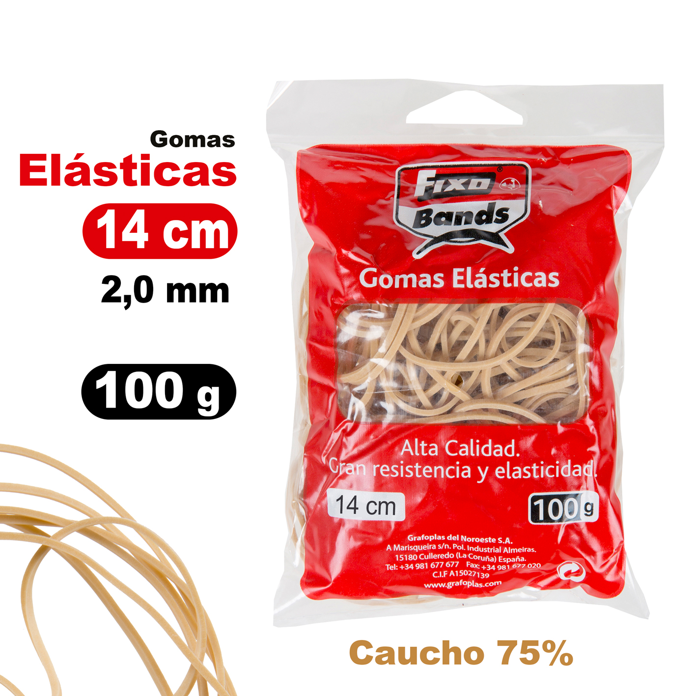 GOMAS ELASTICAS 14CM X 2MM BOLSA DE 100 GRAMOS