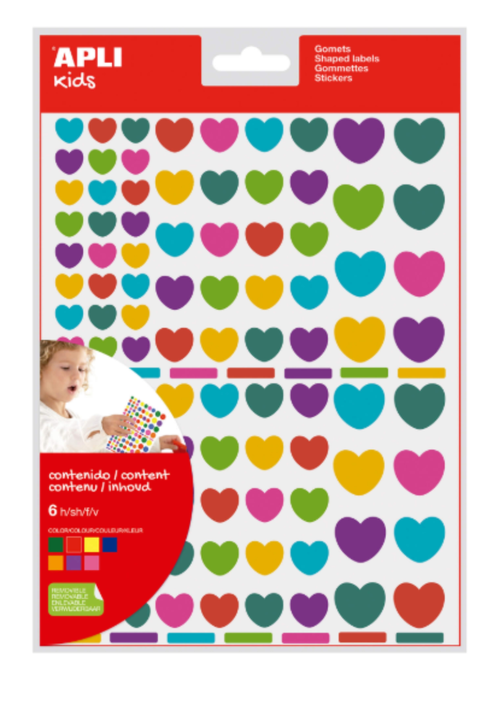 GOMETS 6 LAMINAS CORAZONES REMOVIBLES MULTICOLOR REF: 18767