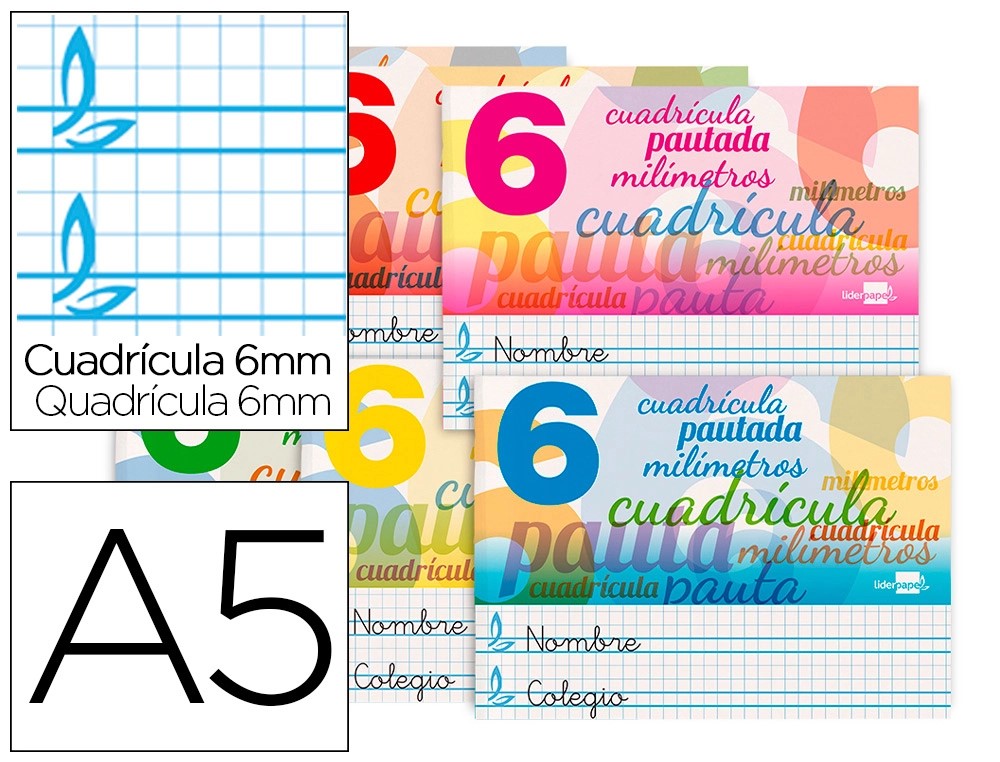 LIBRETA GRAPADA CUARTO CUADRICULA ***PAUTA GUIA 6MM*** 32 HOJAS LIDERPAPEL REF. 57780