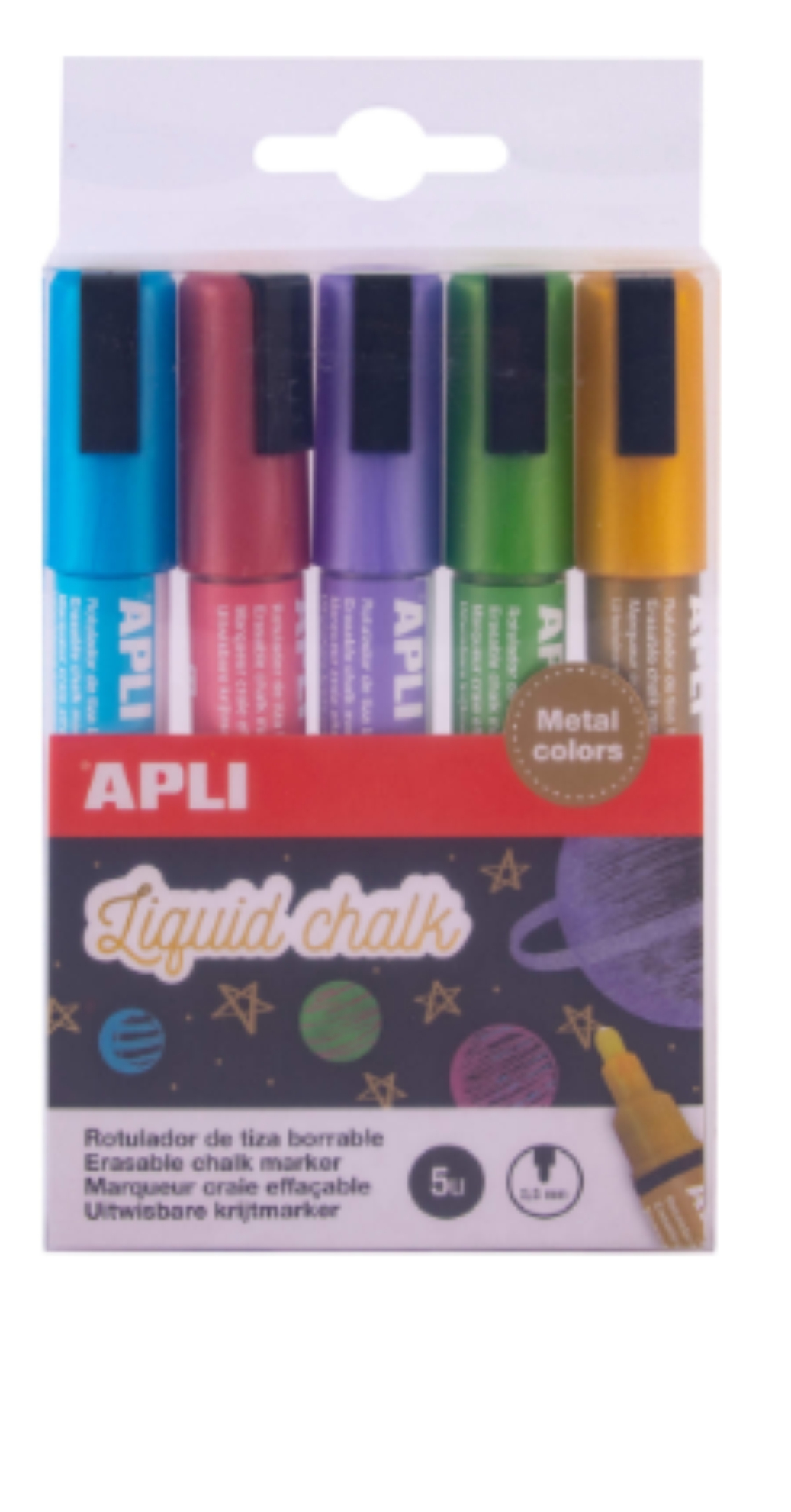 PACK 5 ROTULADORES TIZA PARA PIZARRAS / CRISTALES Y ZONAS NO POROSAS ***COLORES METALICOS***