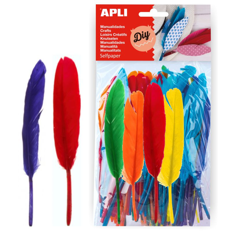 PLUMAS GRANDES INDIO 100 UNIDADES COL. SURTIDOS 12 A 14 CM APLI REF. 13060