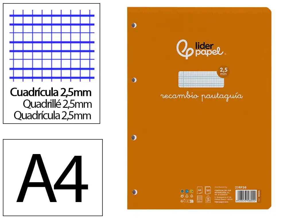 RECAMBIO ANILLAS A4 FOLIO ***PAUTAGUIA 2.5MM*** 100 HOJAS PAEL 75GR