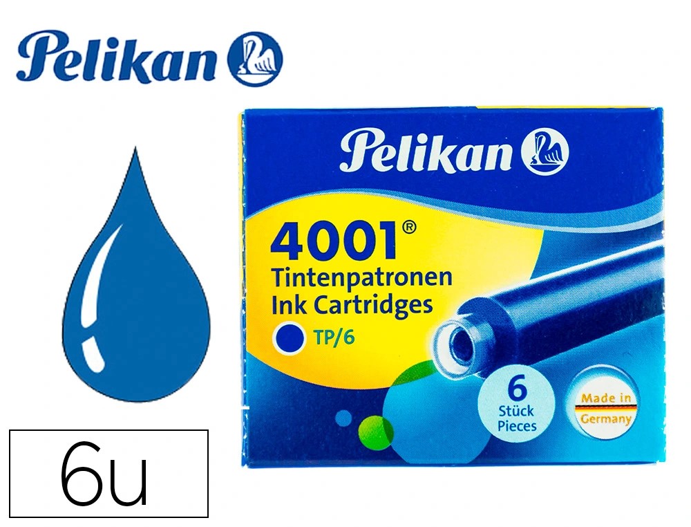 RECAMBIO TINTA PARA PLUMAS PELIKAN ***AZUL CAJA 6 RECAMBIOS***