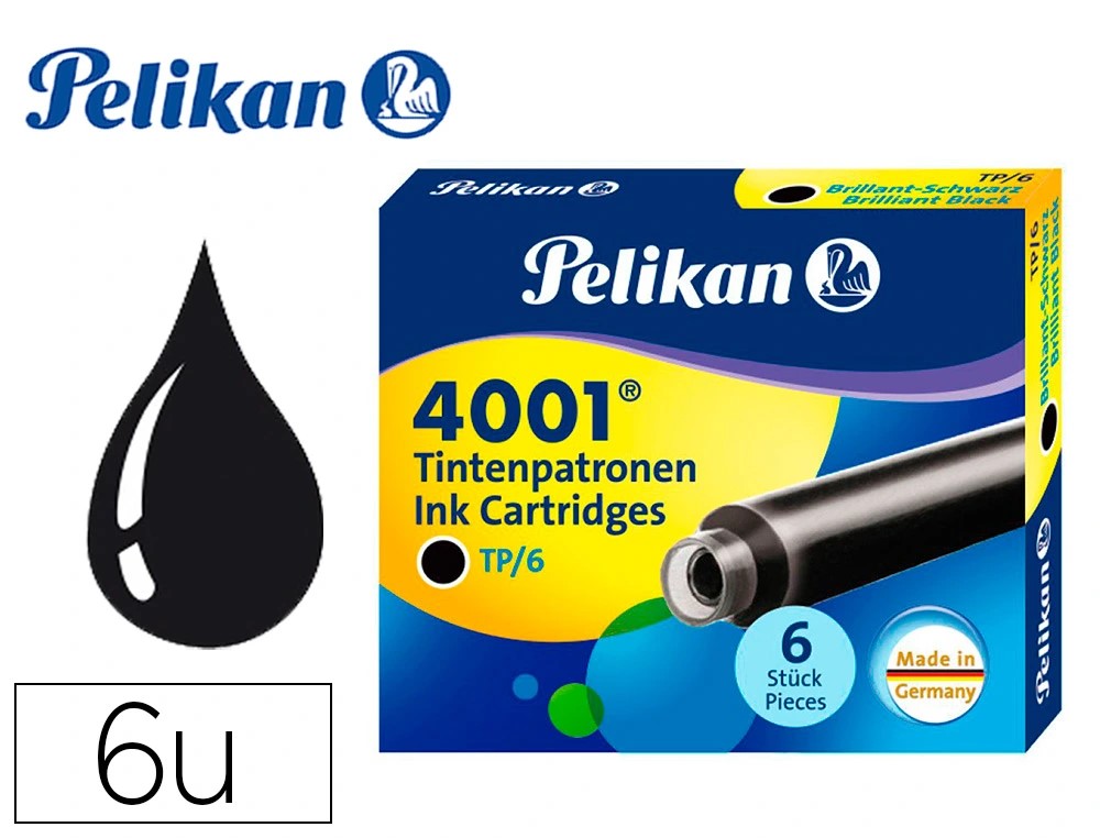 RECAMBIO TINTA PARA PLUMAS PELIKAN ***NEGRO CAJA 6 RECAMBIOS***