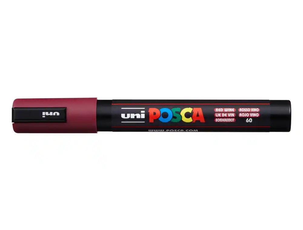 ROTULADOR MARCADOR UNI-POSCA **ROJO VINO** PUNTA DE 1.6 A 2.5MM TINTA A BASE DE AGUA NO TOXICA