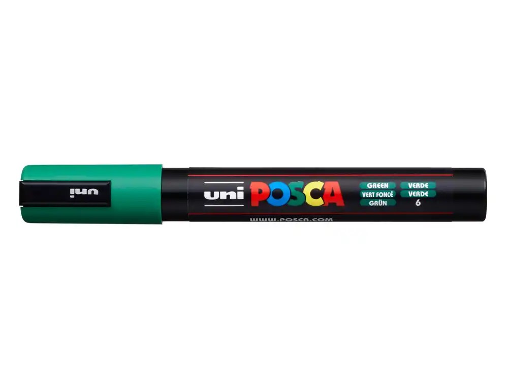 ROTULADOR MARCADOR UNI-POSCA **VERDE OSCURO** PUNTA DE 1.6 A 2.5MM TINTA A BASE DE AGUA NO TOXICA