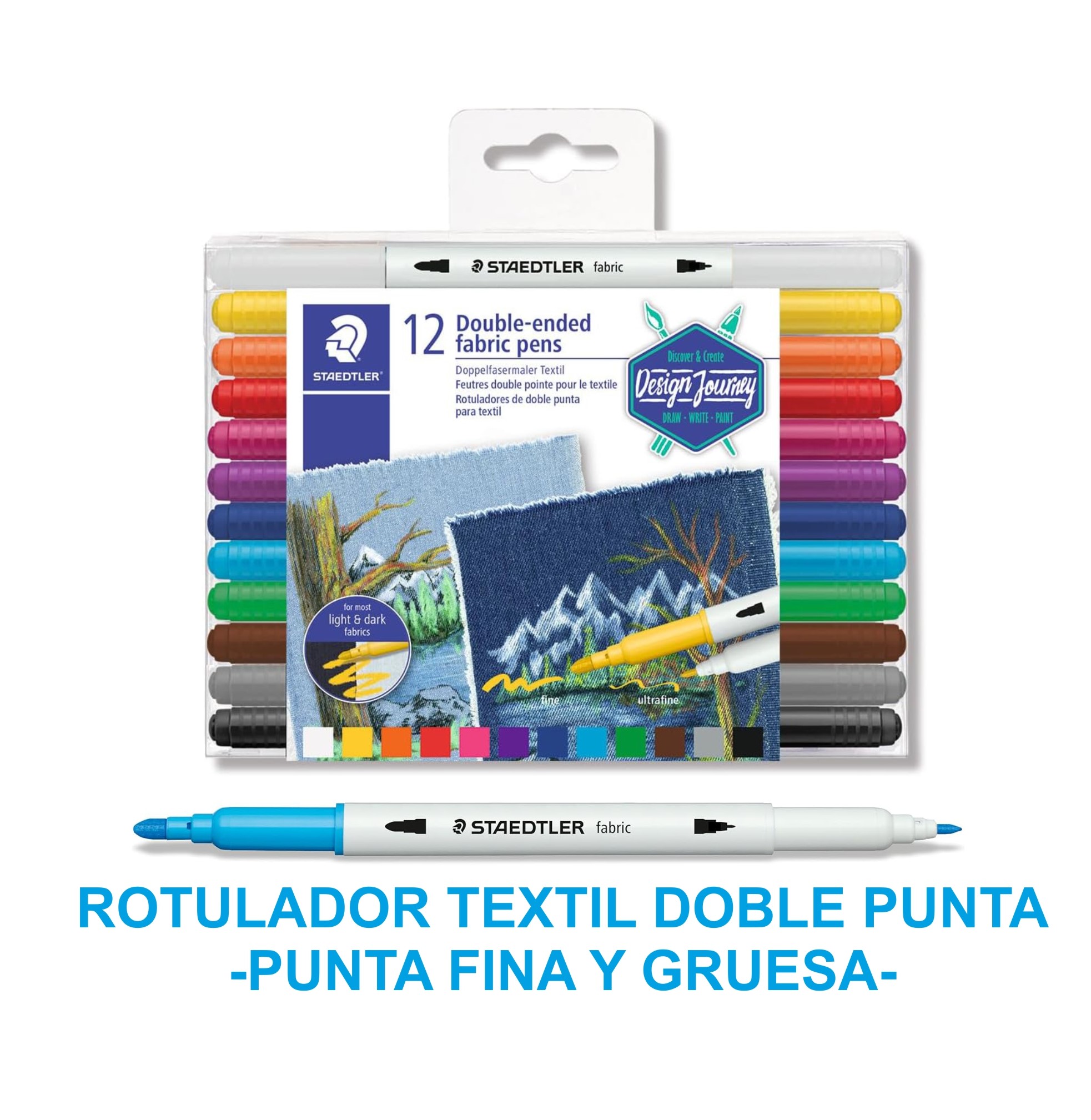 ROTULADOR TEXTIL ***DOBLE PUNTA*** STAEDTLER JOURNEY 3190 CAJA DE 12 COLORES