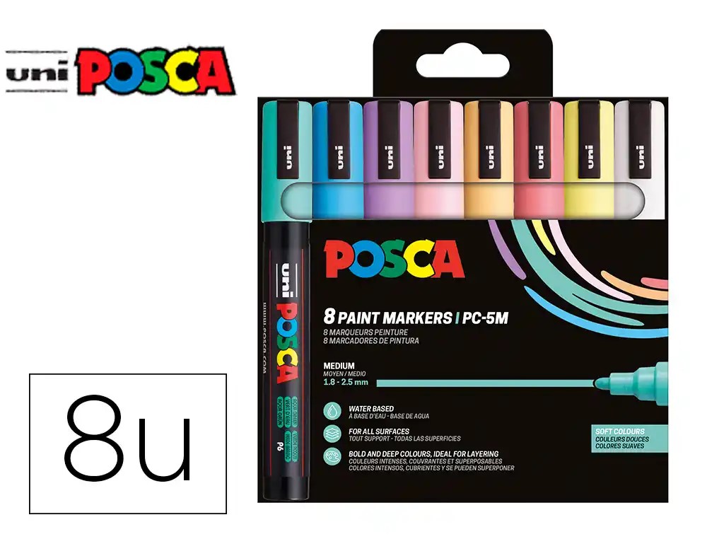 ROTULADOR UNI POSCA MARCADOR PUNTA CONICA 1.8-2.5MM ***ESTUCHE 8 COLORES PASTEL***