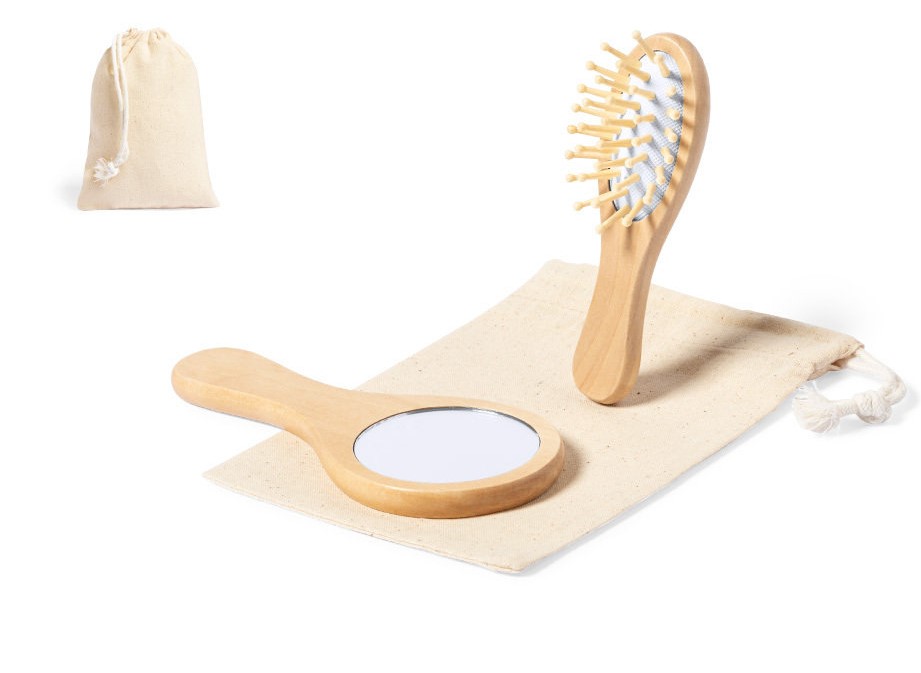 SET DE BELLEZA EN MADERA CON BOLSA DE ALGODON DE TRANSPORTE