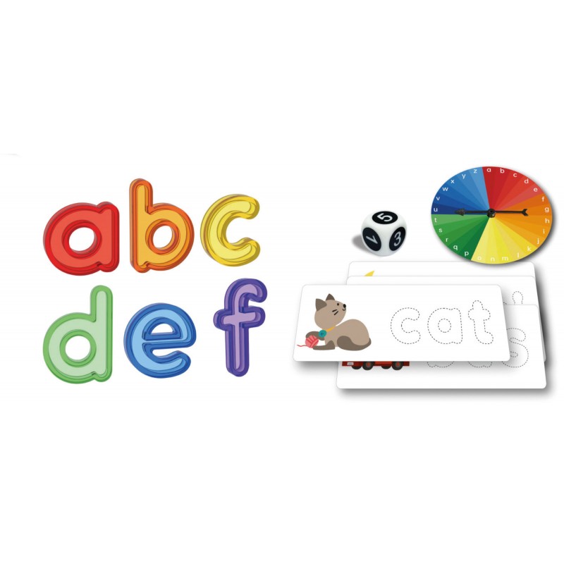 SET EDUCTIVO DE LETRAS MINUSCULAS Y MAYUSCULAS CON 52 LETRAS + 1 DADO + 36 TARJETAS EDUCATIVAS + 1 CAJA DE ALMACENAJE