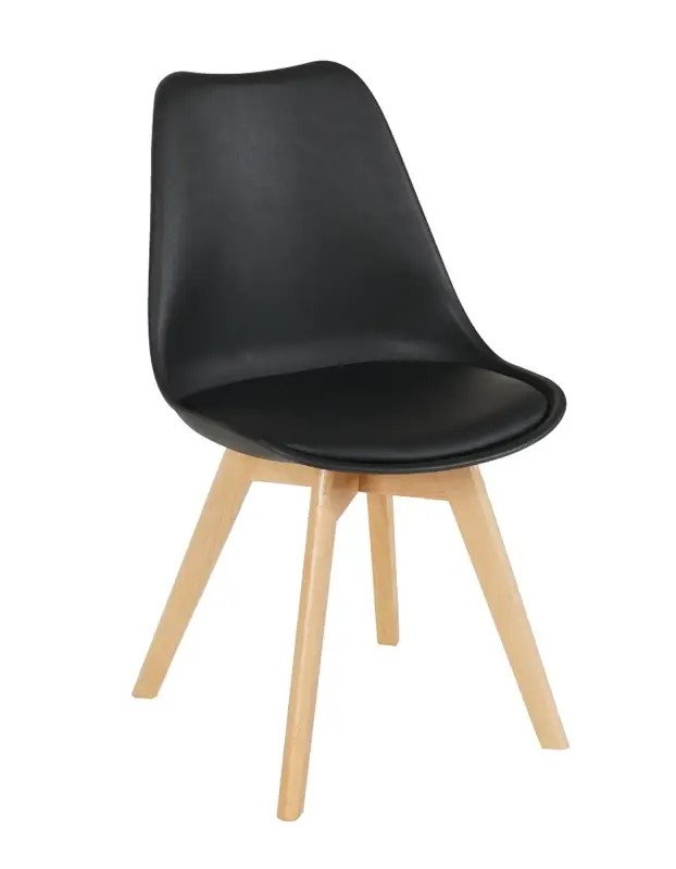 SILLA CARCASA POLIPORPILENO + ASIENTO ACOLCHADO + PATAS EN MADERA ***COLOR NEGRO***