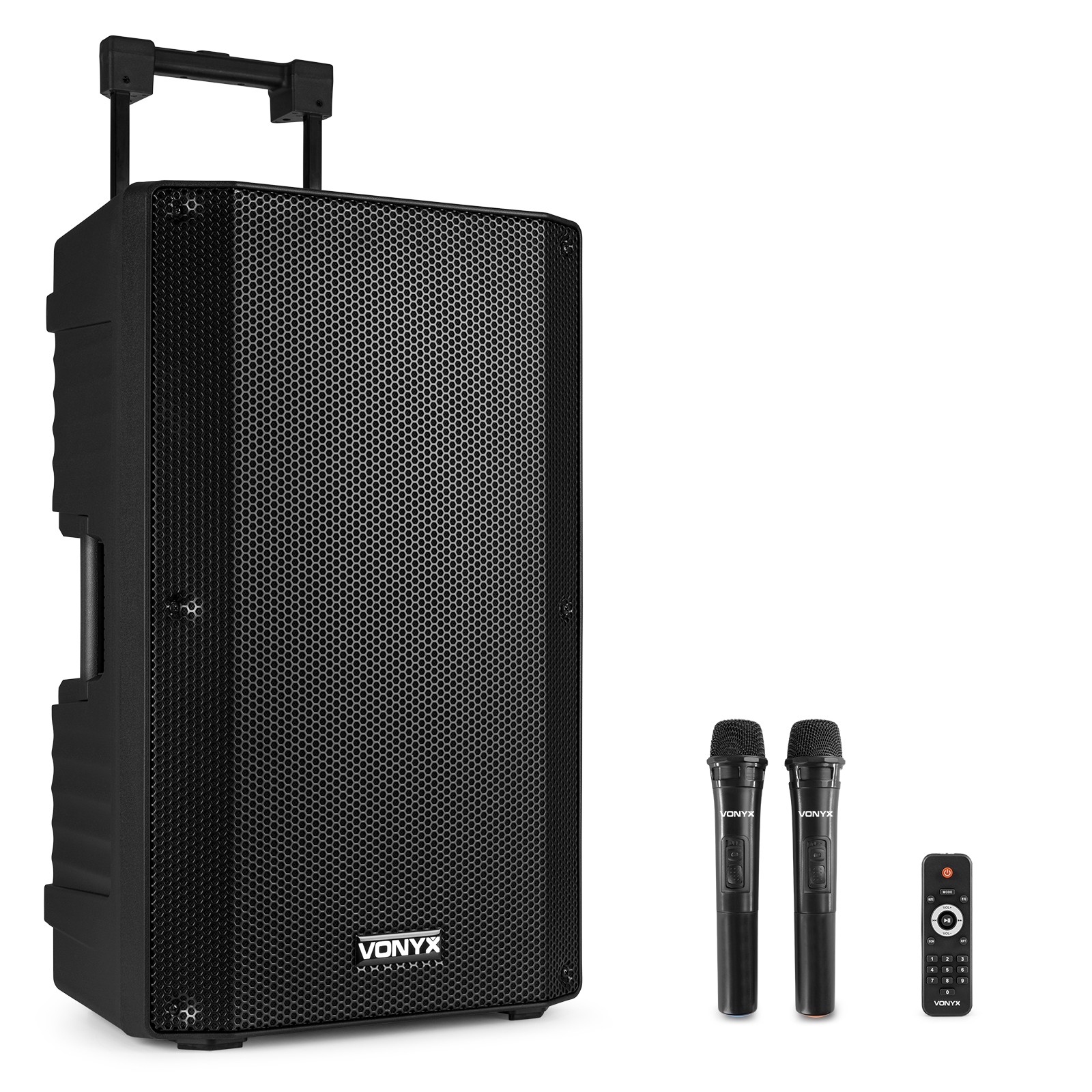 SISTEMA AUDIO PORTATIL CON BATERIA VSA700 15" + 2 MICROFONOS + MANDO + 1000W CON AMPLIFICADOR + PUERTO USB / SD / AUX / BT