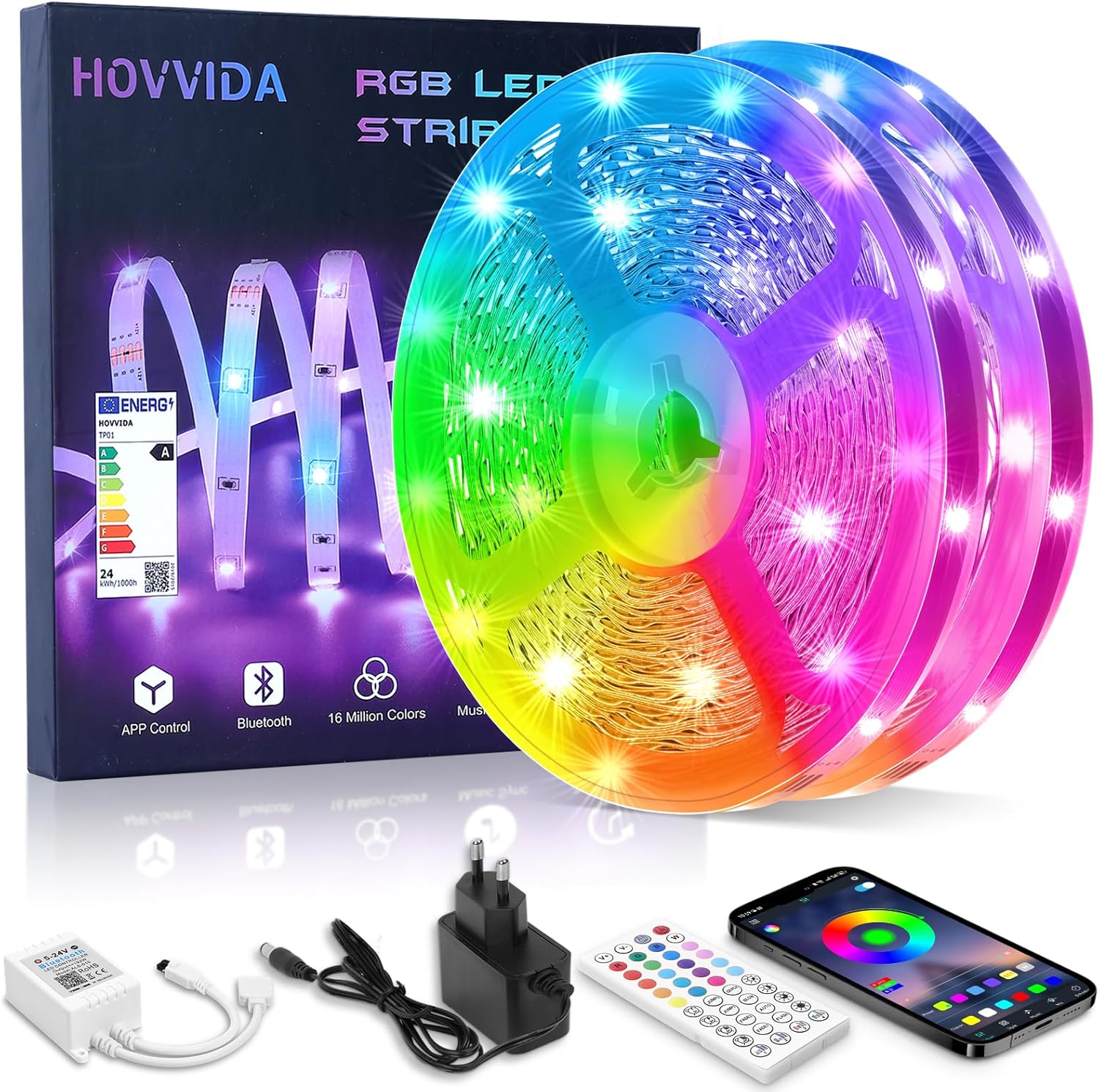 TIRAS LED DE 20 METROS CON MANDO A DISTANCIA RGB CON APP
